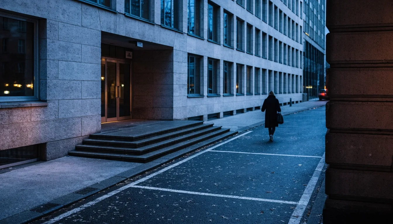 Eingang der Redaktion an der Mönckebergstraße im Abendlicht